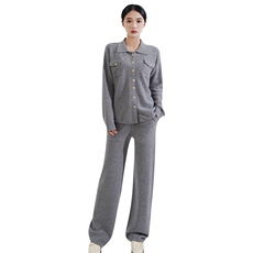 2024年秋季时尚气质翻领简约百搭上衣阔腿裤两件套，女装套装/套裙，恒爱羊绒