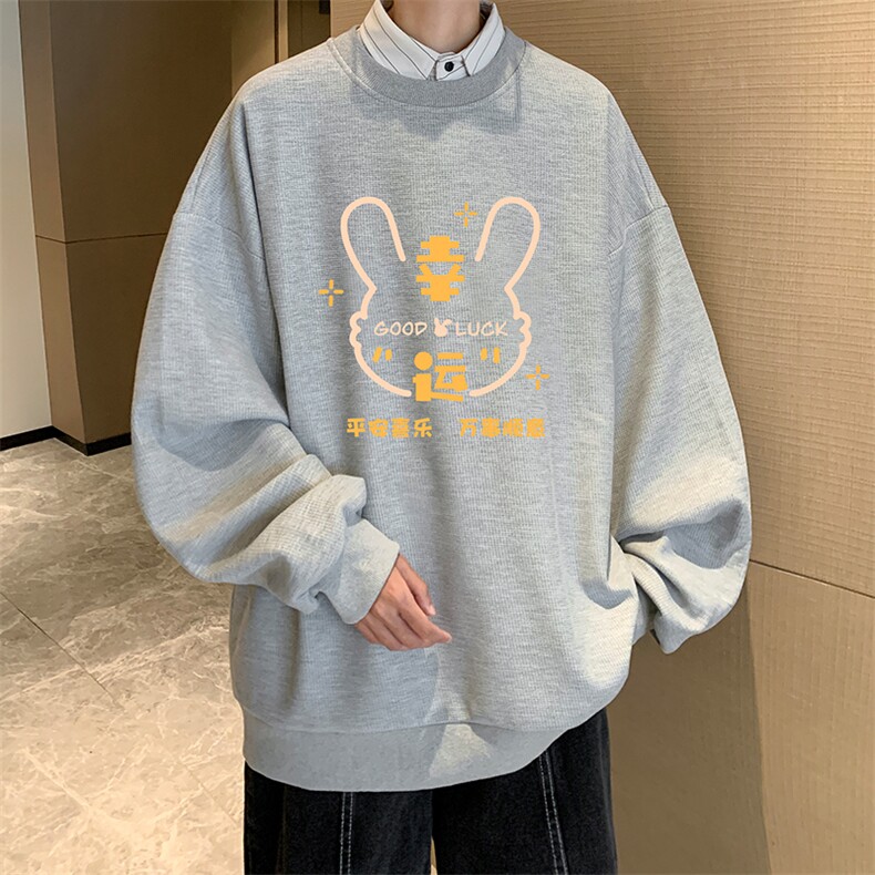 华夫格卫衣圆领卫衣男大码长袖t恤男外套HW76297-P30加绒款-P40,男装卫衣,电商A040