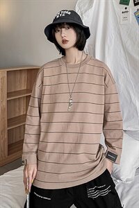 【】A003-T717-P40 夏季新款条纹七分袖T恤 女模2图片