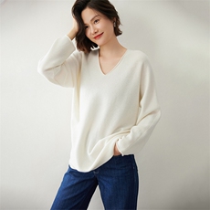 时尚宽松V领女士羊绒衫舒适保暖优雅百搭，女装羊绒衫，迎冬羊绒