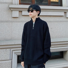 抖音得物保暖立领拉链针织外套秋冬宽松慵懒风纯色毛衣上衣AM01，男装针织衫/毛衣，电商A443