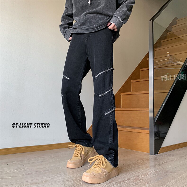 B221美式ins高街暗黑小众个性拉链直筒牛仔裤LK23054-P70控98,男装牛仔裤,电商B221