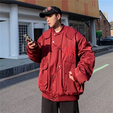 冲锋衣春季潮牌高级感外套港风潮流酒红色飞行员夹克男W7210-P58，男装夹克，星座512-2