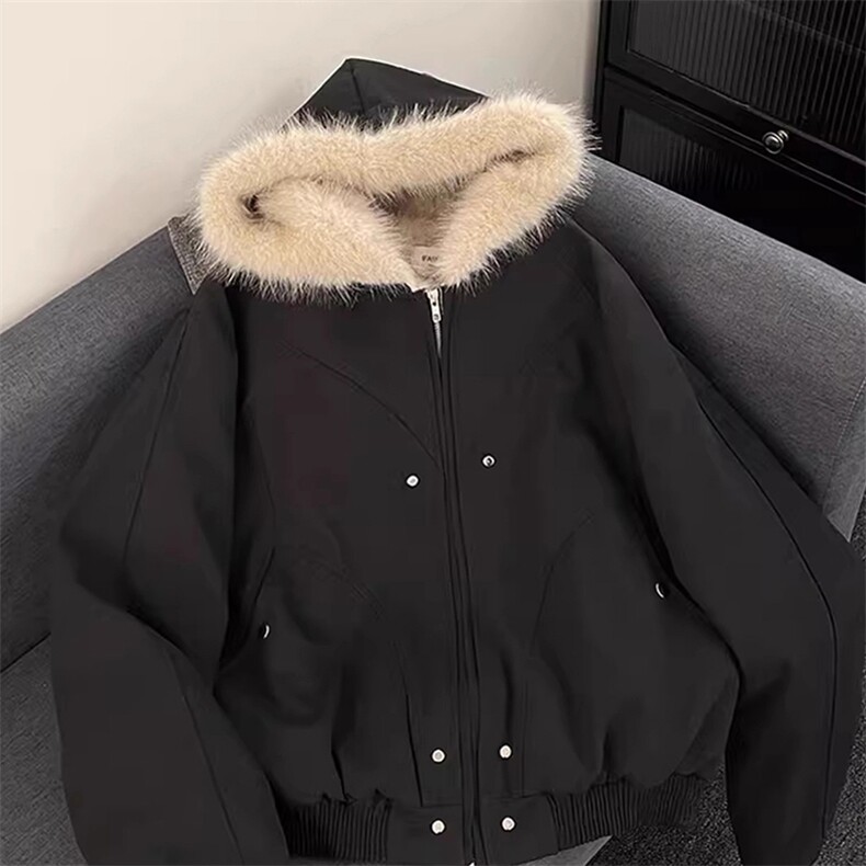 现货高品质美式高街冬季重磅硬挺短款座山雕毛领棉衣男女加厚外套,男装棉衣,电商A443