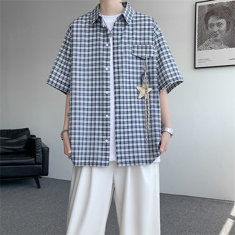 CS1151-特批40控78 夏季新款男女格子短袖大码男衬衫（带配件）图片