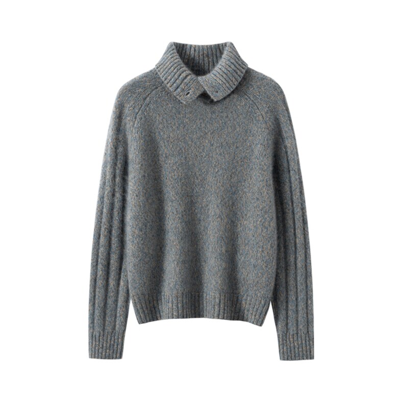 2025年秋季时尚百搭通勤简约休闲花纱高翻领带扣长袖，女装羊绒衫，臻维羊绒