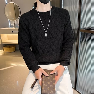圆领毛衣男生宽松休闲慵懒风毛衫线衣菱形时尚打底针织衫 MY601图片