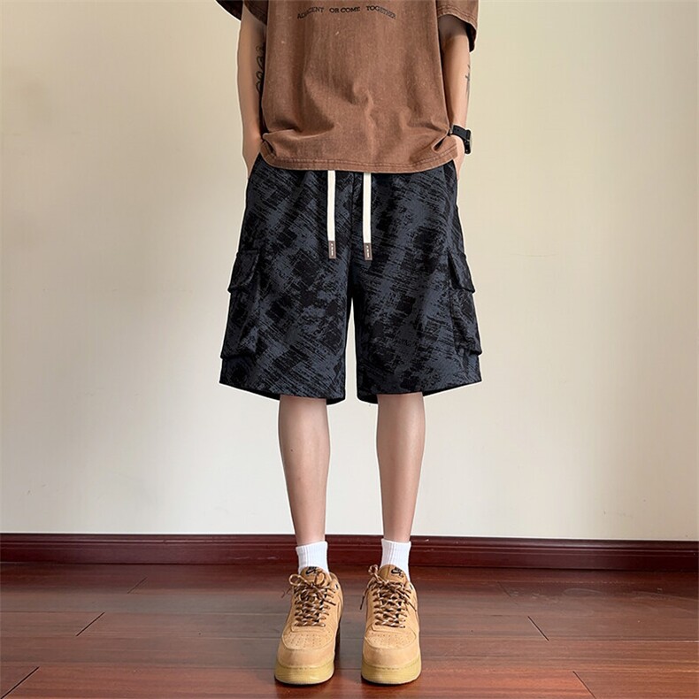 夏季新款高街迷彩工装短裤男潮流宽松直筒五分裤D2536*P35控58,男装牛仔裤,星座227-1