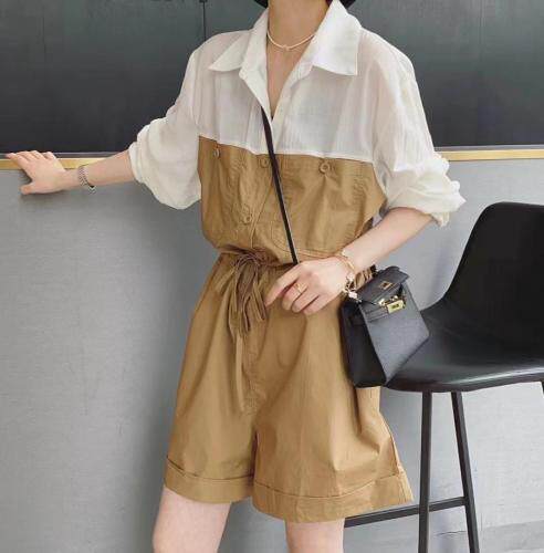 夏季新款，防晒衬衣拼接连体裤，女装连体裤，DD+(4F)