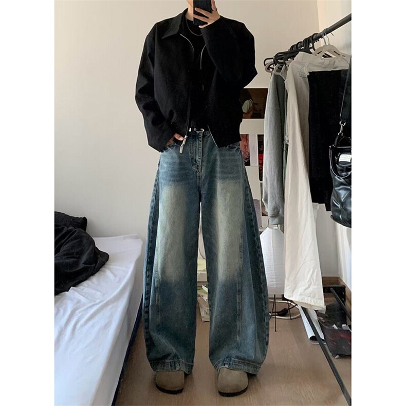 春季美式ins高街hiphop水洗弯刀牛仔裤货号K25128PP60,男装牛仔裤,电商A063
