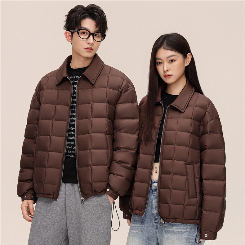 新标90%轻薄羽绒服复古棋盘格翻领男女情侣外套夹克DB186-P210,男装夹克,星座1210A