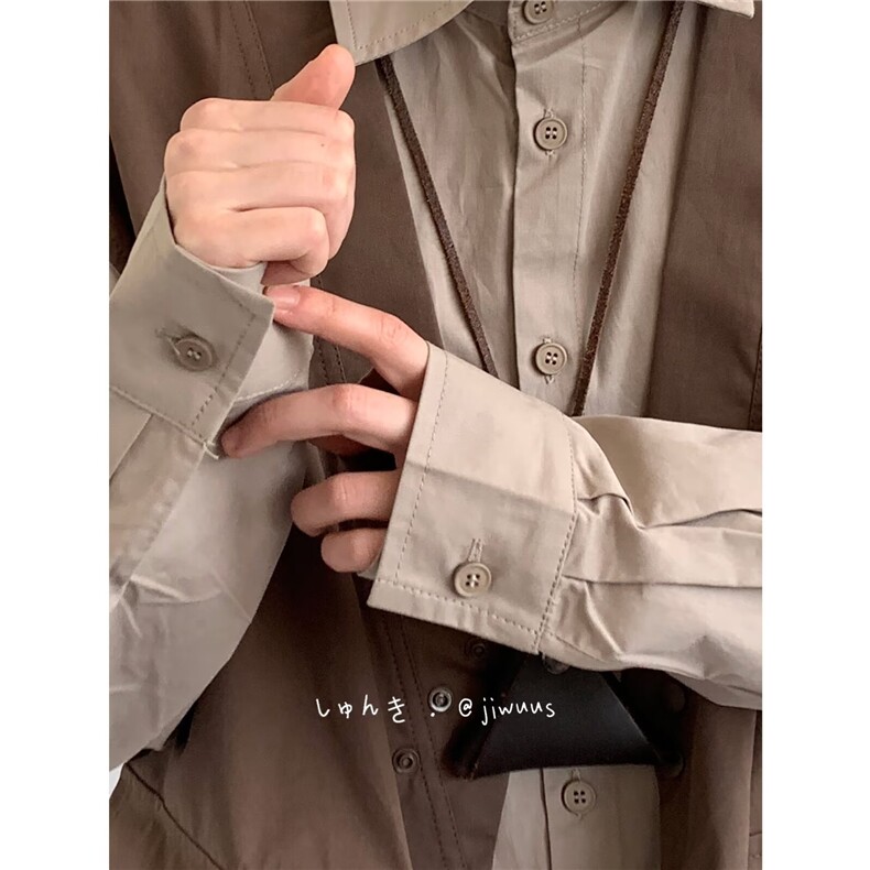 W10357-P58网图现货日系复古拼接假两件衬衫中性休闲百搭外套,男装衬衫,星座1608
