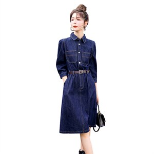 时尚显瘦牛仔连衣裙女长袖气质修身百搭新款春装裙子，女装连衣裙，秋水欣儿