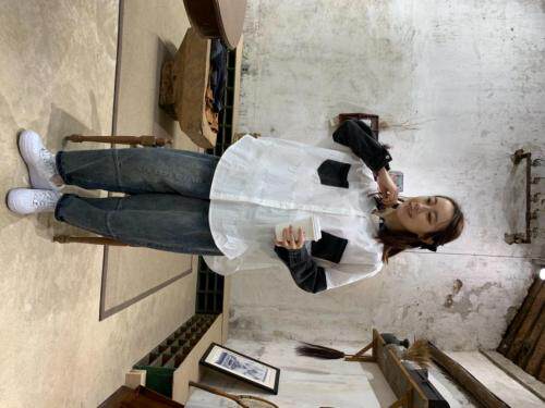 春季新品欧货牛仔拼接衬衫图片
