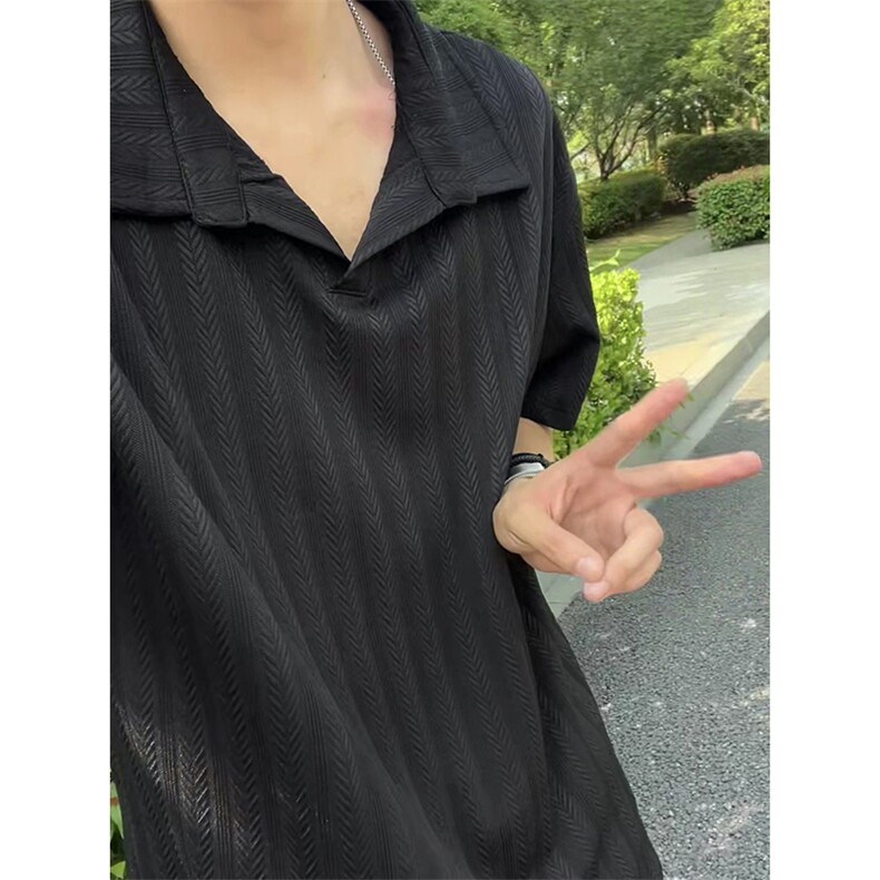 白色麦穗纹肌理感polo衫男款夏季高级感冰丝短袖T3687-特价P25,男装T恤,电商A007