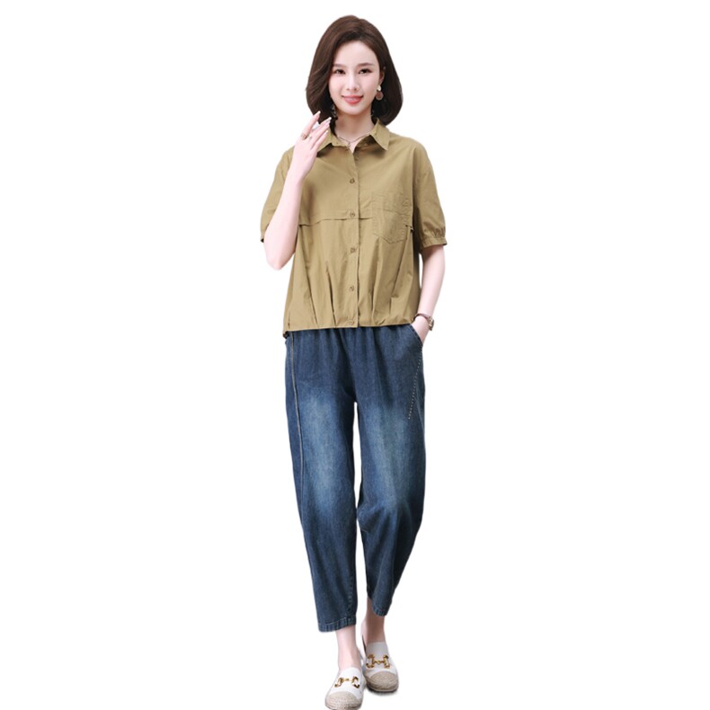 时尚宽松水洗牛仔套装女夏季新款休闲显瘦两件套气质百搭潮流,女装套装/套裙,叶笙衣