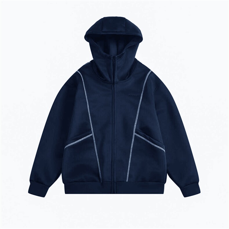 抖音得物高品质秋冬美式高街重磅结构辑明线纹理连帽卫衣外套W111，女装短外套，电商A486-1