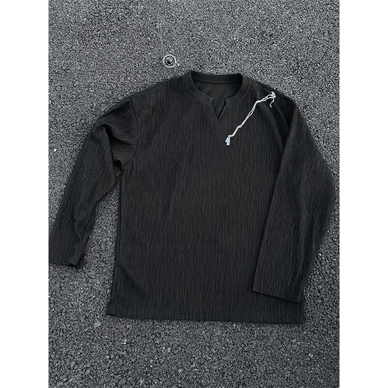 现货纹理感V领男女中性潮大码长袖T恤T1704特P20T1704J加绒特P30,男装T恤,电商A001-1