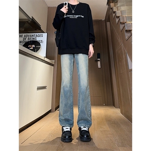 现货主推 渐变复古蓝微喇直筒松紧腰休闲牛仔裤男女K5809-P50控69图片
