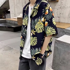 103-P23复古新款花衬衫夏季宽松休闲短袖衬衣，男装T恤，电商B323A