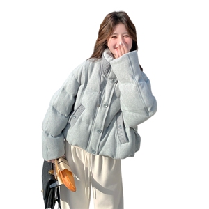 美式复古立领短款羽绒服女2025冬季新款时尚面包服白鸭绒保暖外套图片