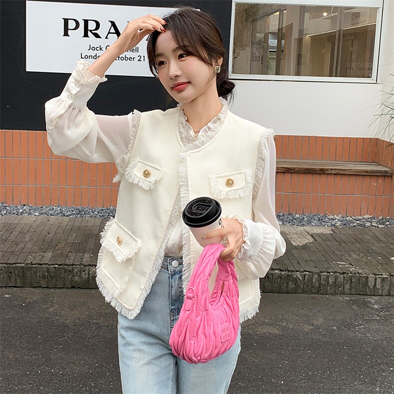 法式小香风流苏马甲连衣裙两件套女春秋新款轻熟风白色气质长裙子,女装套装/套裙,纯色衣恋
