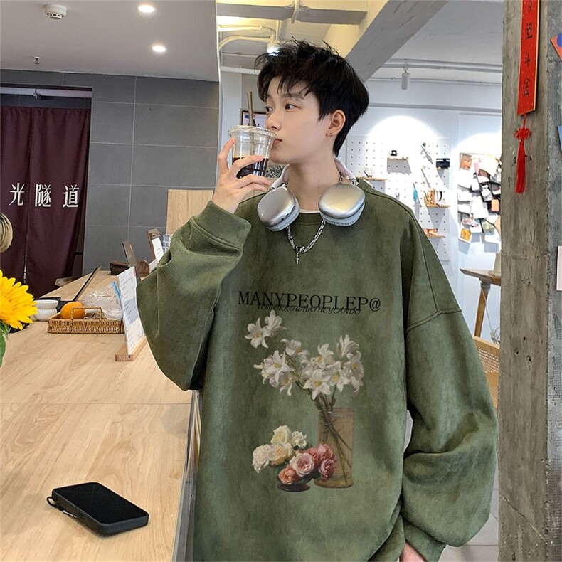 电商DSA028-LPWYF272100聚酯P30新款麂皮绒印花圆领卫衣男限48,男装卫衣,电商A028