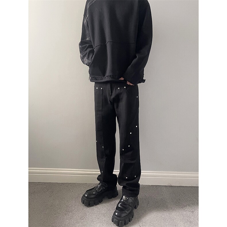 B221美式ins高街暗黑情侣同款小众铆钉牛仔裤LK22021-P60控78,男装牛仔裤,电商B221