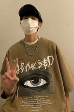 2023新款男生重磅短袖小众百搭印花水洗T恤JK23204-p45控58，男装T恤，星座605(原A050)