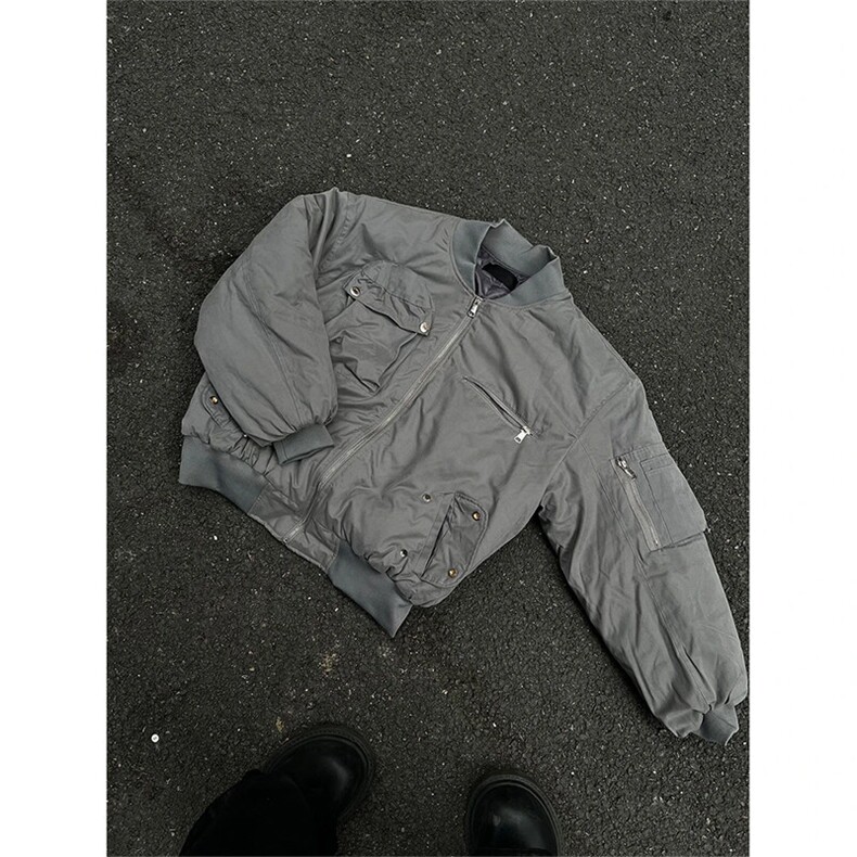 （现货）自制款机能口袋灰色bomber棉服,男装棉衣,星座807