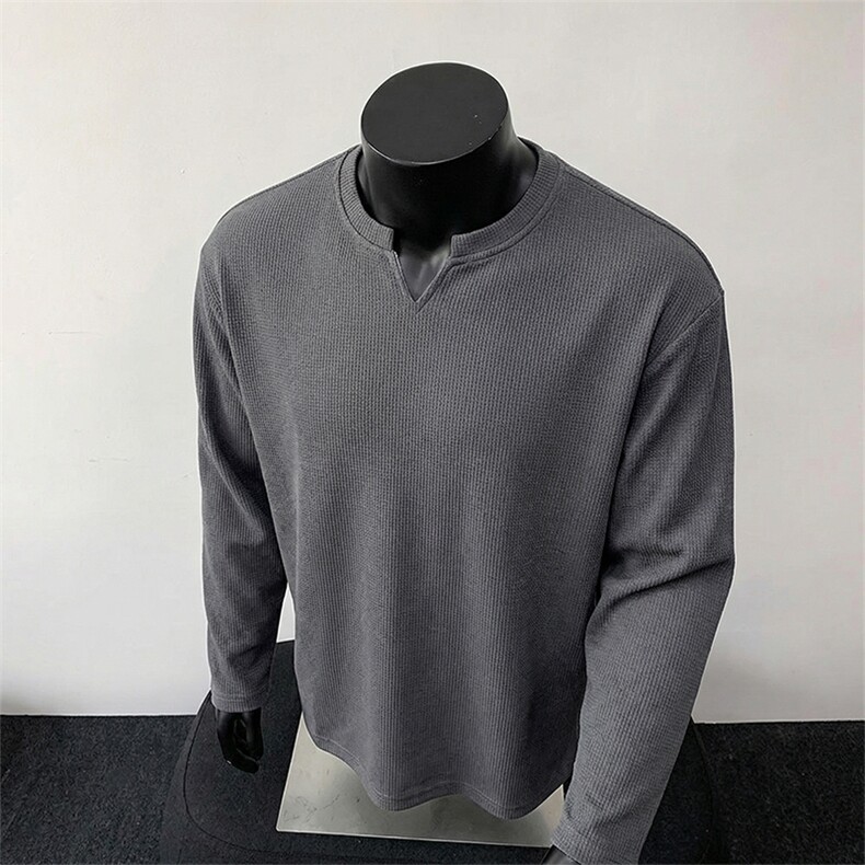 V领肌理纹加绒长袖T恤【现货】C403A-CT2500VJR-特P25常规-特P18，男装T恤，电商C403A