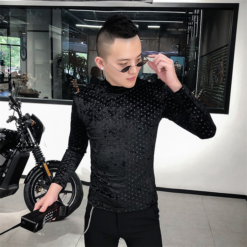 店主风T恤男长袖针织衫外穿网红半高领波点打底衫A068-QS13-P45,男装T恤,星座419（原A233）