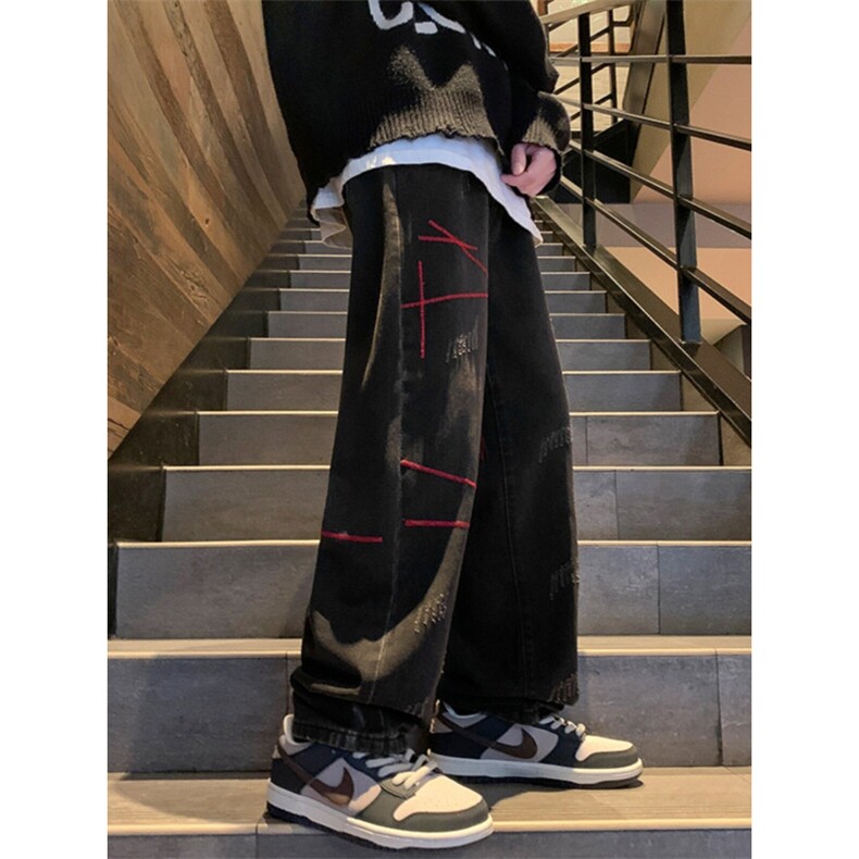 1014-1~KZ1619-P43~2025春秋新款美式复古刺绣直筒牛仔裤男图片