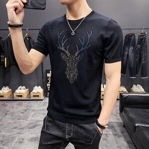 D215/26039#夏季潮男新款薄色冰丝短袖T恤打底衫男图片