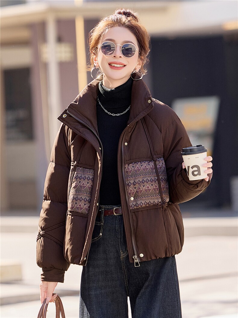 休闲立领拼接宽松短款羽绒服女加厚保暖2025冬季新款,女装羽绒服,余墨
