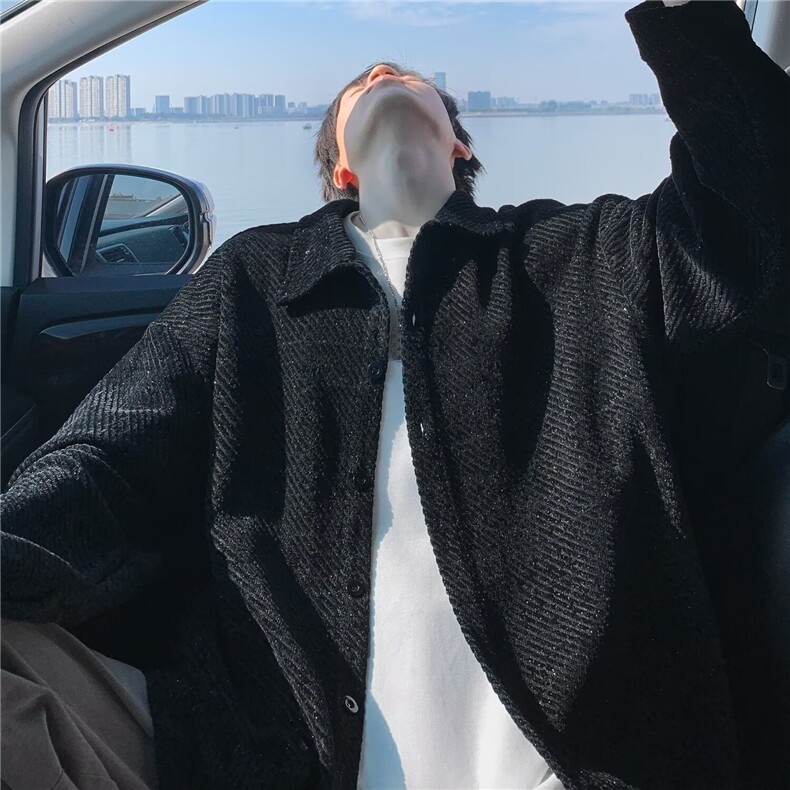 网红毛呢外套男士春秋季港风休闲情侣工装夹克ins潮牌百搭上衣,男装夹克,星座218-1（原230）