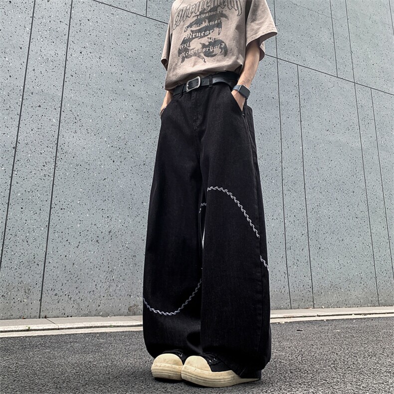 ins嘻哈街头链条拼接牛仔裤男女宽松裤子潮长裤NZ0926-P60，男装牛仔裤，星座308B-2