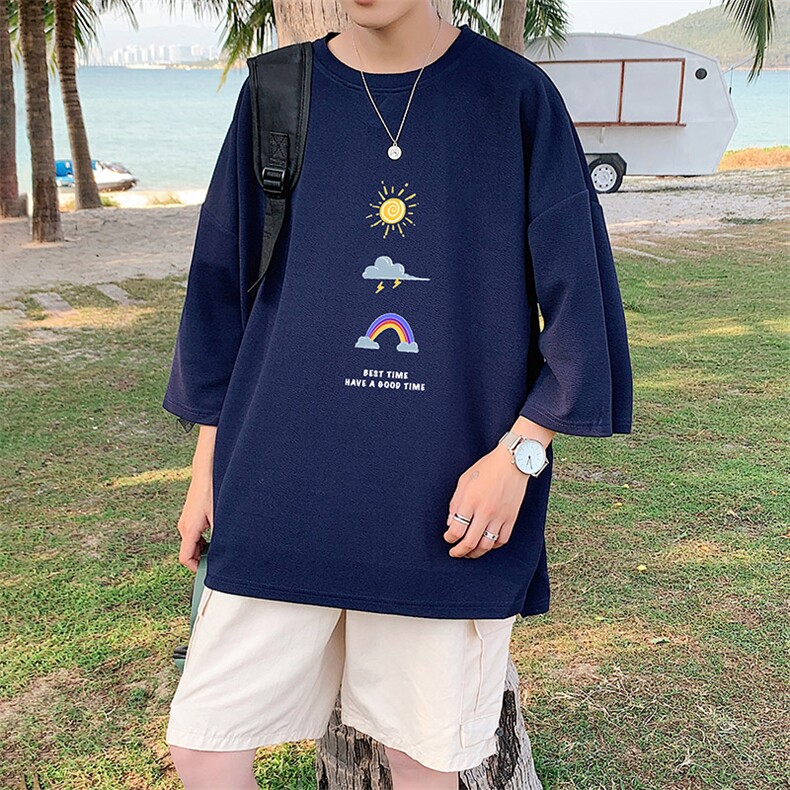 Q11141-P30春夏季七分袖t恤男大码五分袖男短袖中袖,男装T恤,电商A040