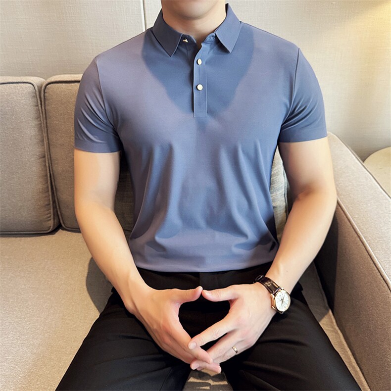 16色商务弹力2024无痕polo衫短袖男士冰丝翻领T恤夏季-T0701-P60,男装T恤,电商D342