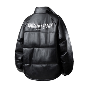 1鳄鱼纹印花设计大码M-5XL手塞棉夹克PU皮棉服外套8507P120控158图片