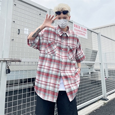 格子衬衫男士韩版潮流短袖痞帅文艺2024夏季新款ins外套CY773-P32，男装衬衫，星座412-2