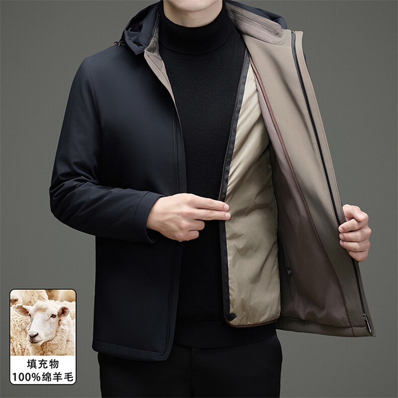 现货羊毛内胆可脱卸秋冬款中老年羊毛派克服外套中年休闲上衣图片