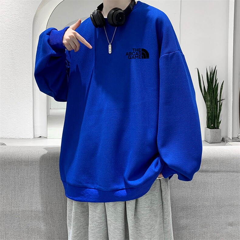 华夫格卫衣圆领卫衣男大码长袖t恤男外套HW76232-P30加绒款-P40,男装卫衣,电商A040