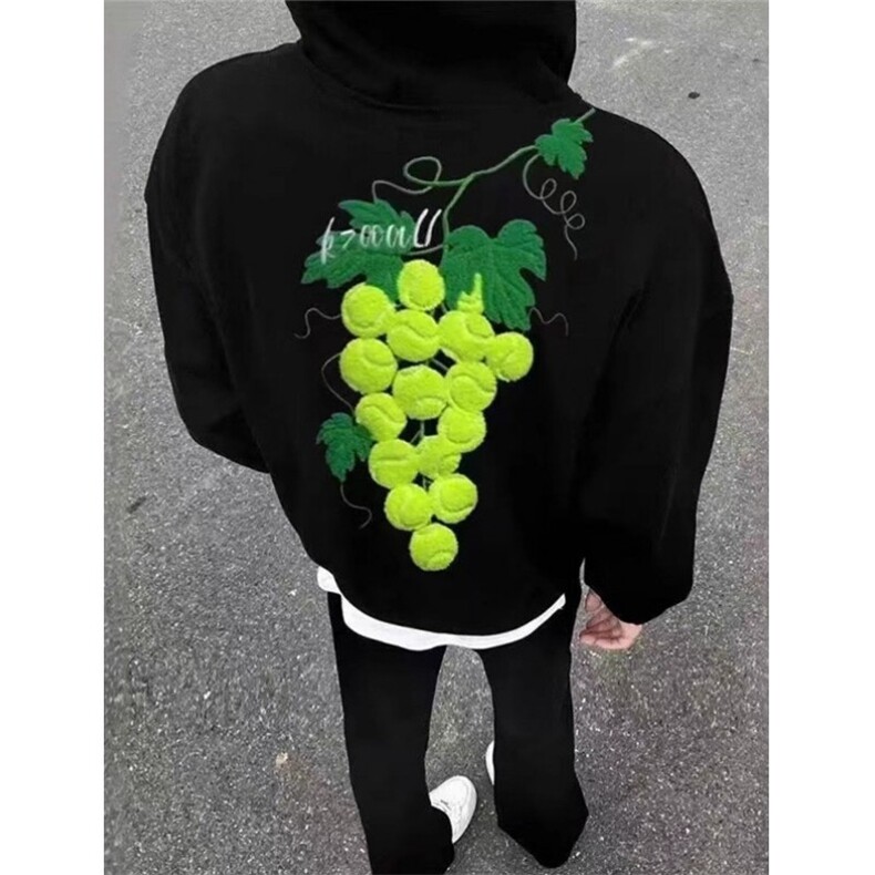葡萄网球刺绣连帽卫衣男情侣秋冬纯棉宽松帽衫W76845,男装卫衣,星座1116A（原606A-3）