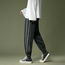 20秋冬新款港风宽松潮流加绒条纹拼接休闲裤男7728-P50，男装休闲裤，电商A059