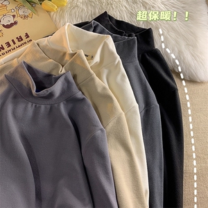 W10974-P23特批网图现货德绒半高领长袖T恤秋冬纯色百搭打底衫