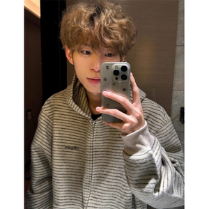 条纹连帽卫衣男款秋季潮牌宽松情侣装青少年纯棉外套 W2034图片
