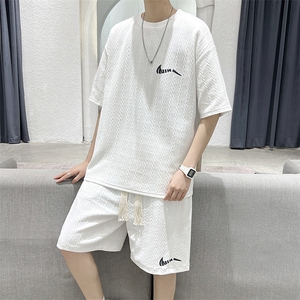 潮牌新款短袖套装立体提花宽松半袖T恤男女TZ200-P55 控价75图片