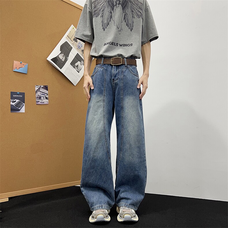 美式复古阔腿弯刀牛仔裤男设计感水洗宽松垂感香蕉裤子，男装牛仔裤，星座410-6（原星座1304-1）
