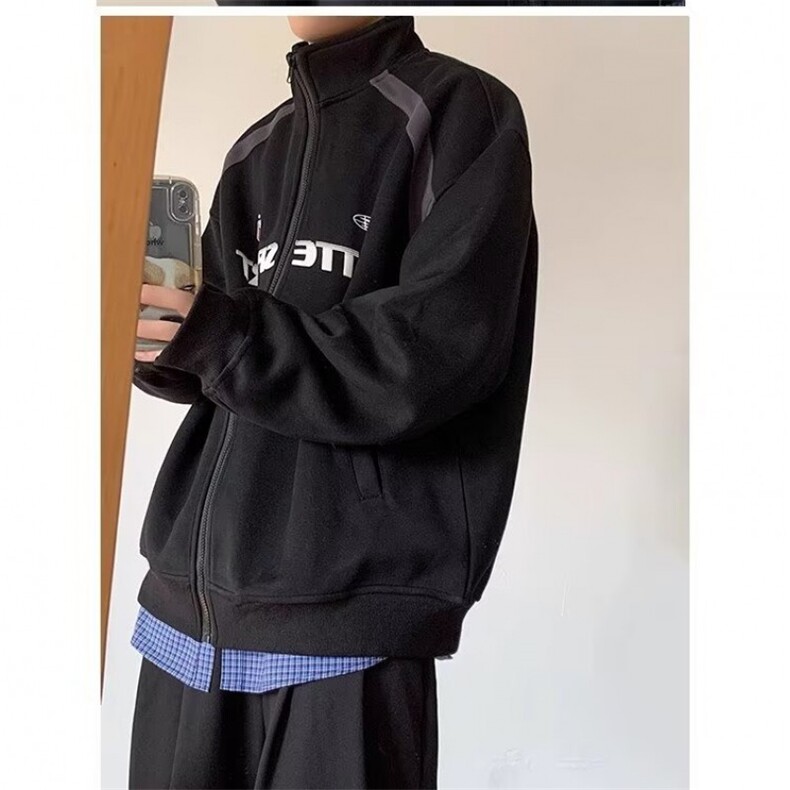 现货美式宽松落肩拼接立领卫衣男W104/P55,男装卫衣,星座205-3